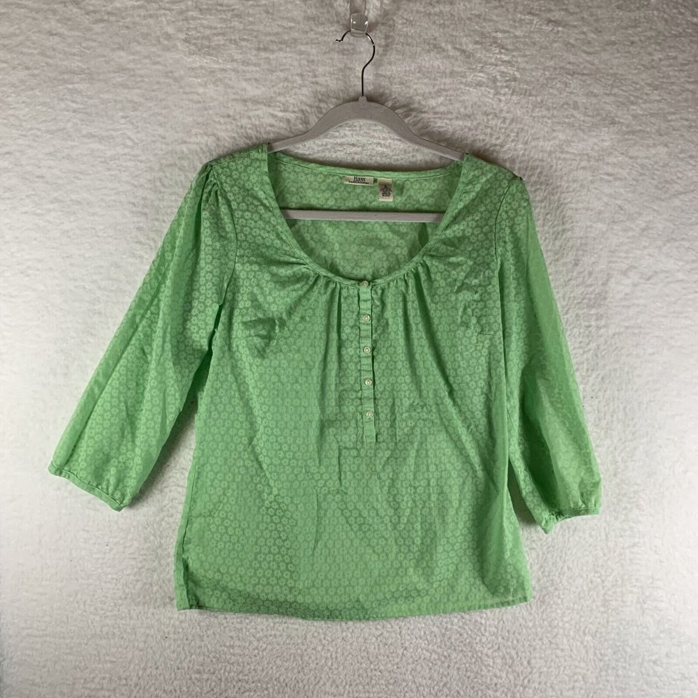 G.H. Bass & Co. Blouse Women's Small Green Floral Front Button Scoop Neck 7918